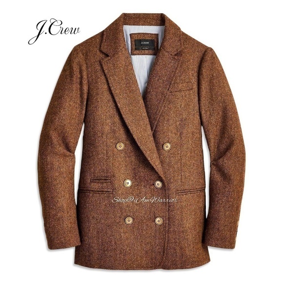 J.Crew hazelnut brown herringbone double breasted Moon English wool blazer - Picture 2 of 16
